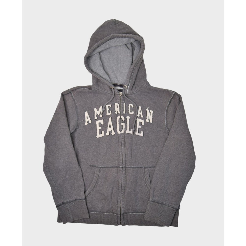 American Eagle Sweatshirt Mens Large Full Zip Hoodie Heavyweight Spell Out Y2k